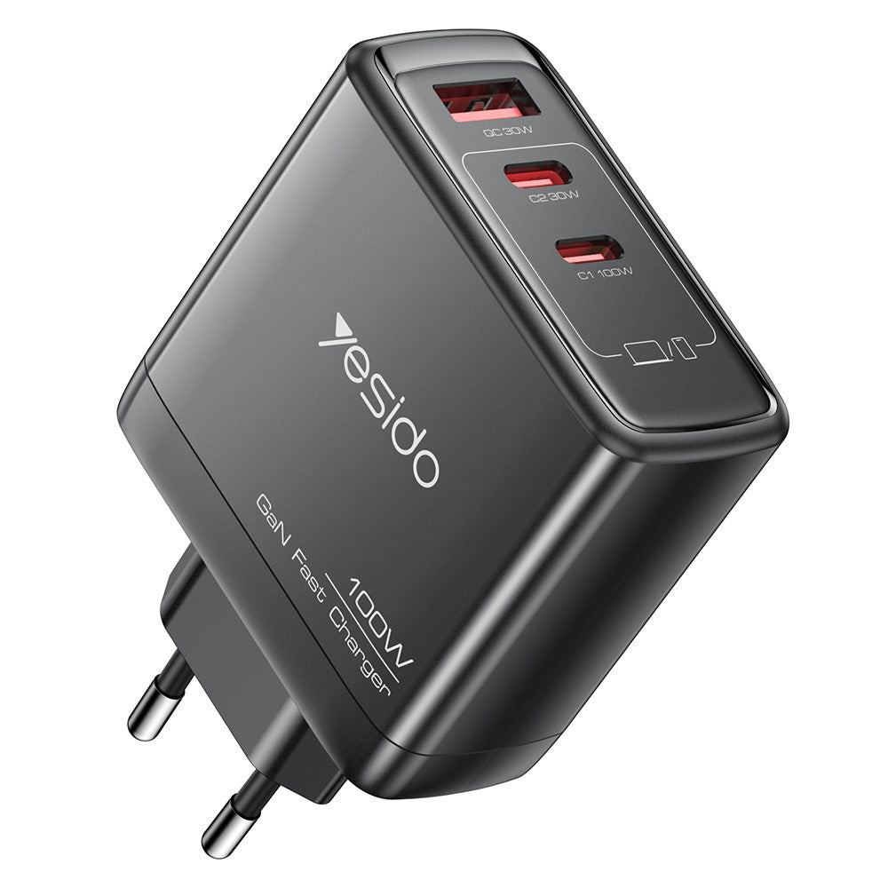 Incarcator Retea Yesido YC142, 100W, 5A, 1 x USB-A - 2 x USB-C, Negru