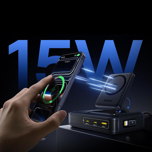 Incarcator Statie Baseus Nomos NH21 QI 5in1, 160W, 5A, 1 x USB-A - 2 x USB-C, Negru E0121700