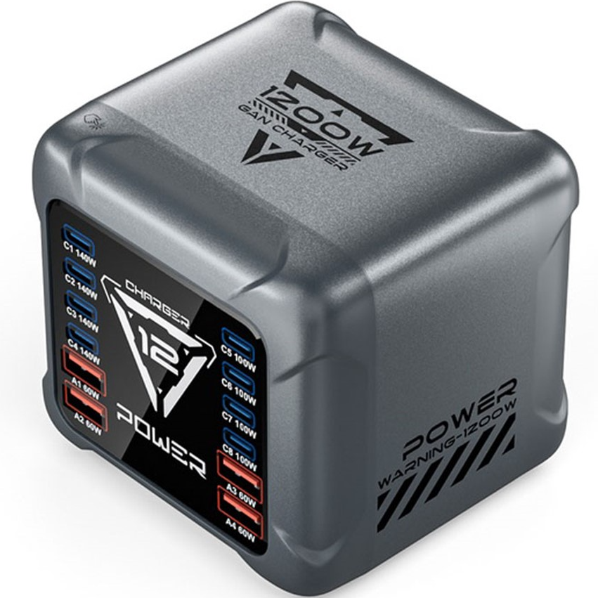 Incarcator Statie OEM BK-127D, 280W, 5A, 4 x USB-A - 8 x USB-C, Gri