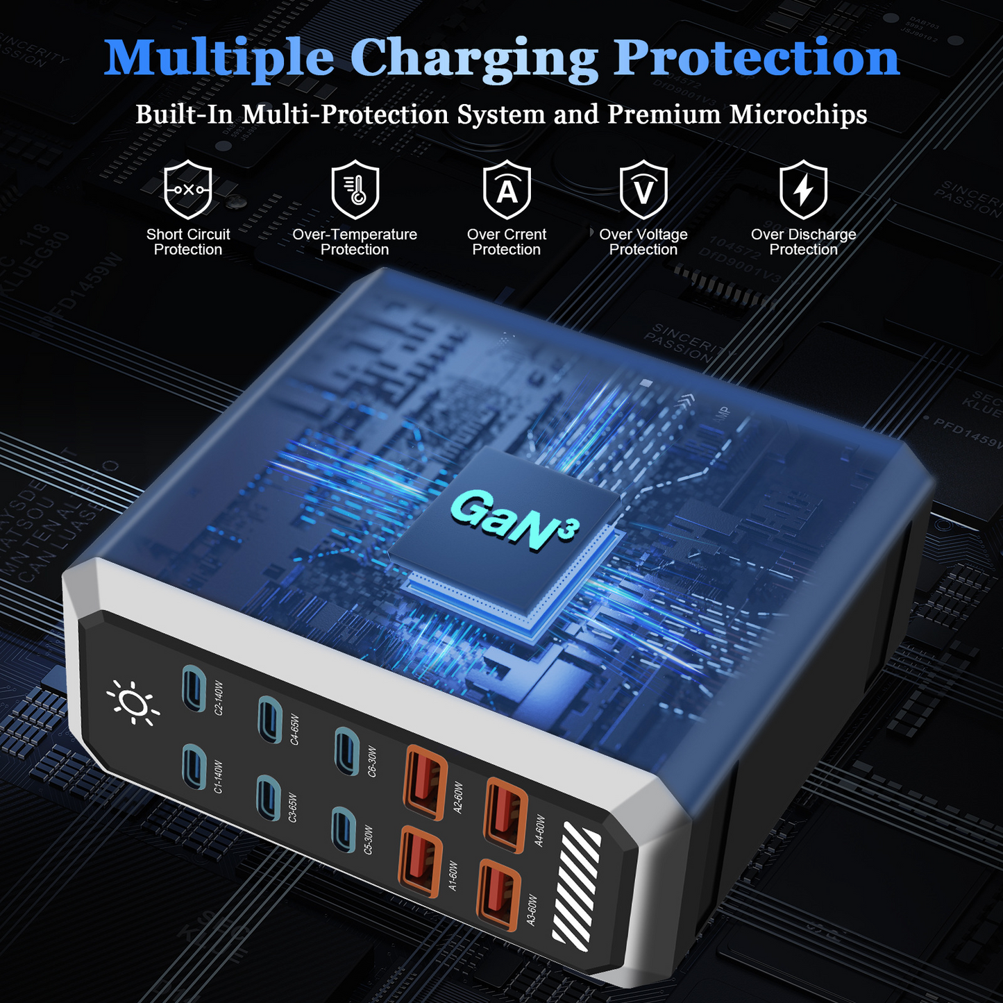 Incarcator Statie OEM HW18, 660W, 5A, 4 x USB-A - 6 x USB-C, Negru