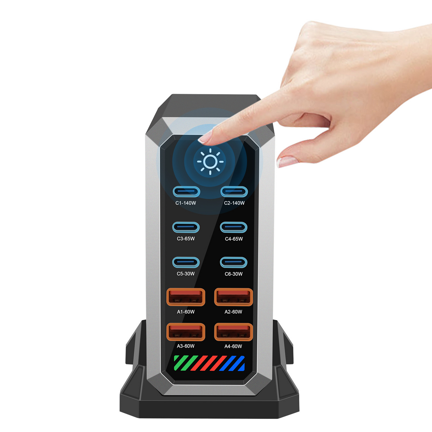 Incarcator Statie OEM HW18, 660W, 5A, 4 x USB-A - 6 x USB-C, Negru