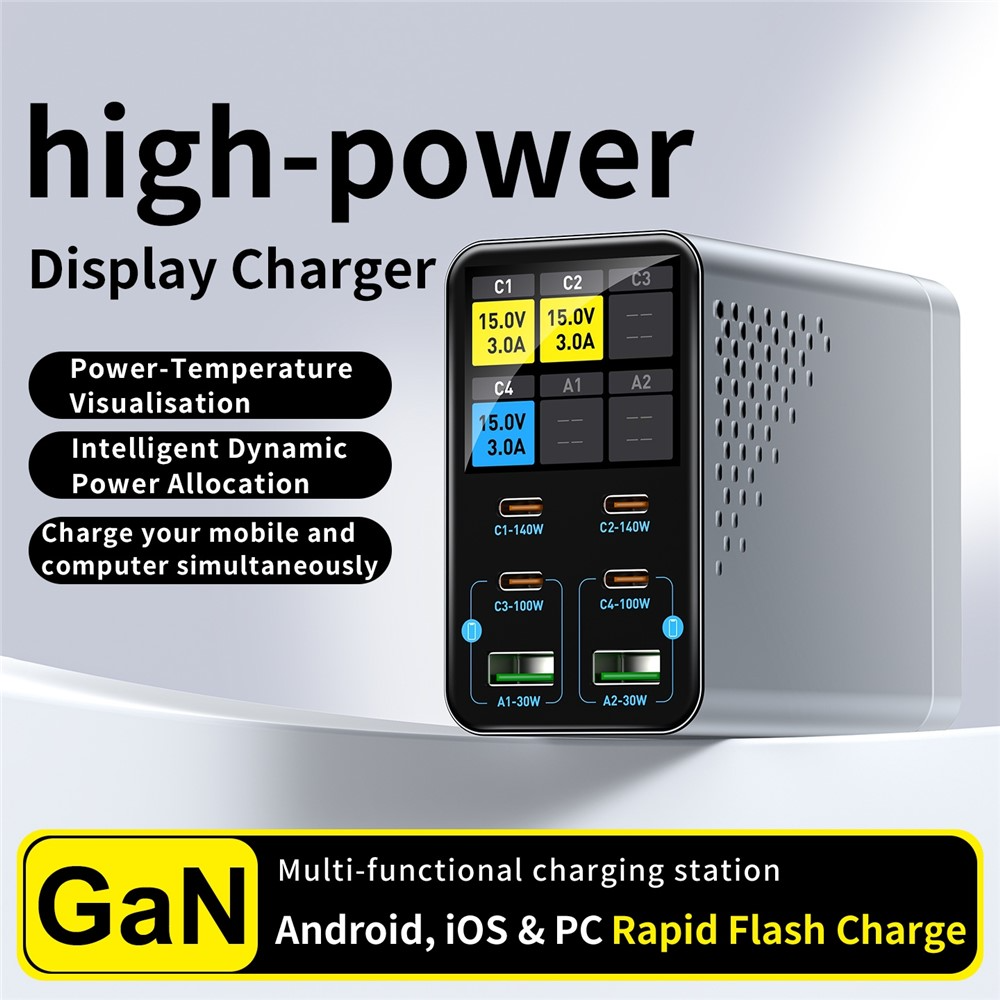 Incarcator Statie OEM WLX-G3, 140W, 5A, 2 x USB-A - 4 x USB-C, Gri
