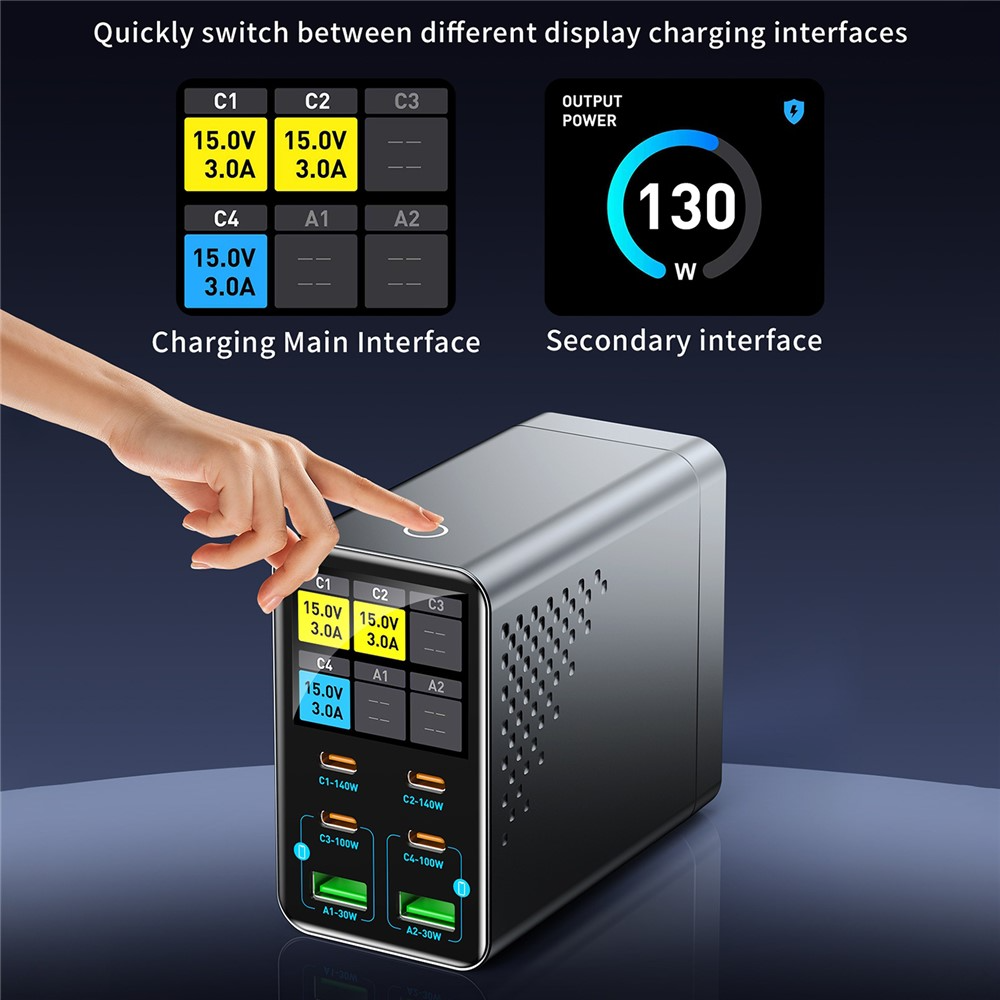 Incarcator Statie OEM WLX-G3, 140W, 5A, 2 x USB-A - 4 x USB-C, Gri