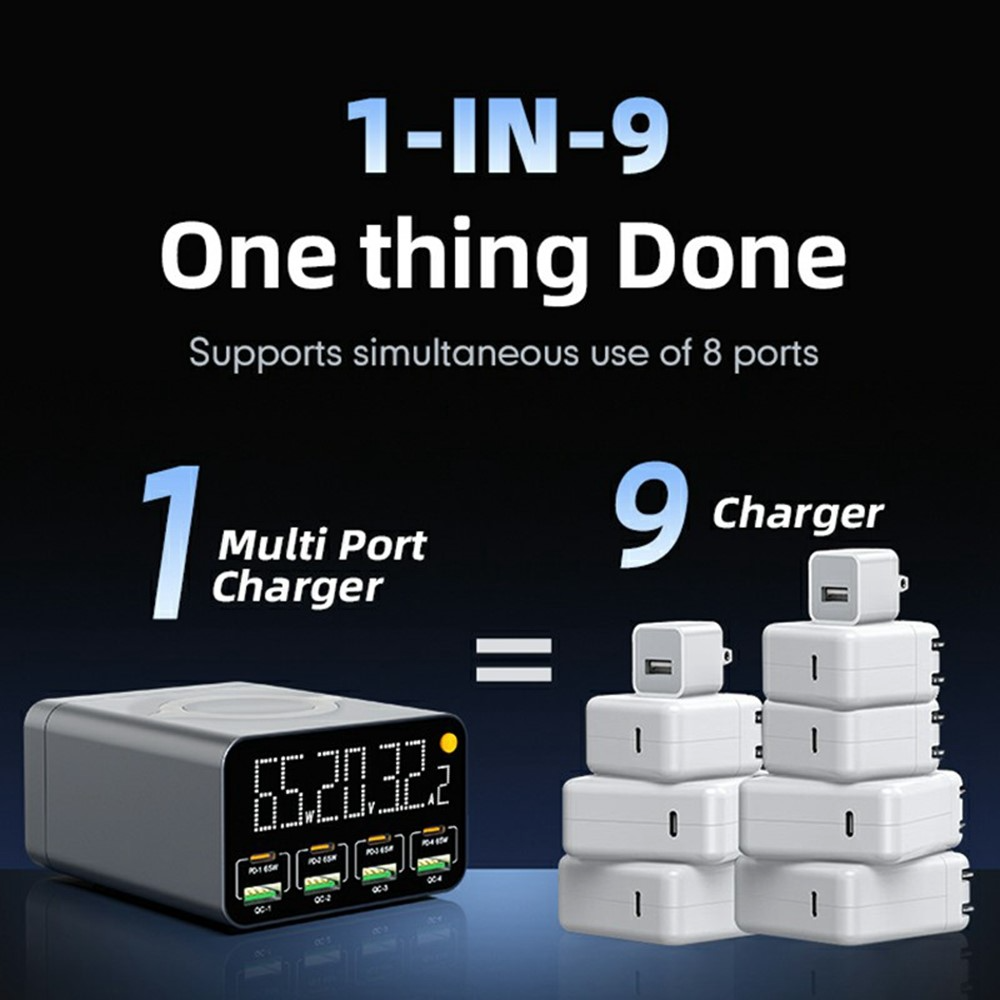 Incarcator Statie OEM WLX-M3 QI, 80W, 4 x USB-A - 4 x USB-C, Gri