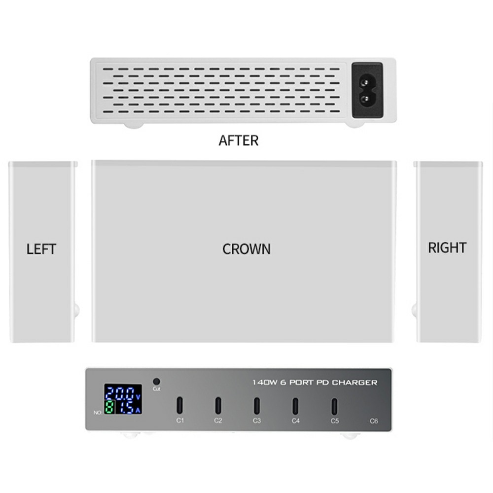 Incarcator Statie OEM WLX-X6P, 140W, 3A, 6 x USB-C, Argintiu
