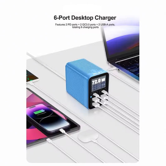 Incarcator Statie Relife Q4, 72W, 5A, 2 x USB-C - 4 x USB-A, Gri