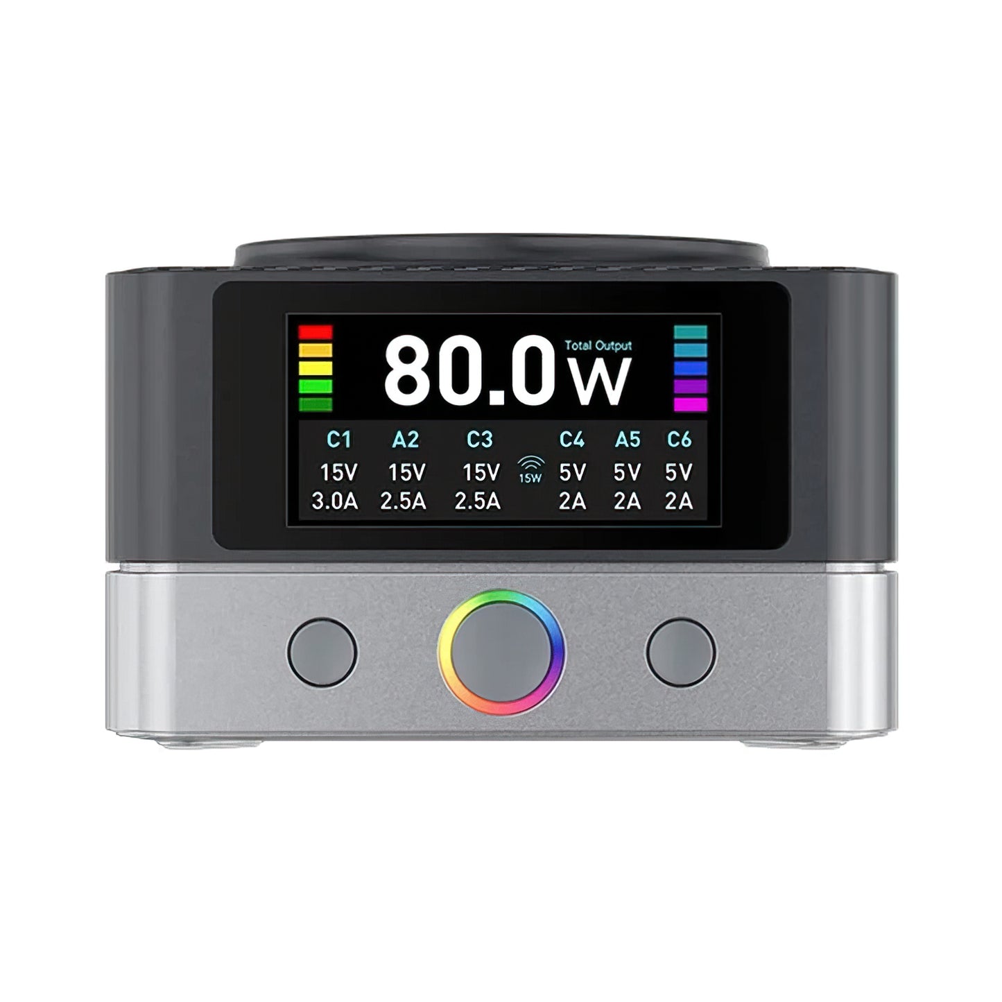 Incarcator Statie Relife Q7 QI, 80W, 3.25A, 2 x USB-A - 4 x USB-C, Gri