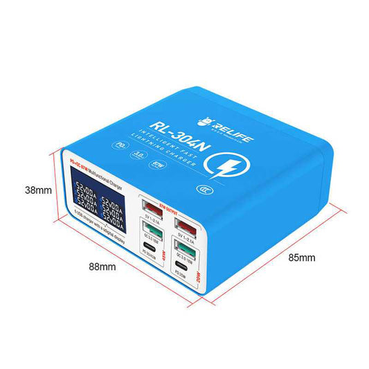 Incarcator Statie Relife RL-304N, 87W, 3A, 2 x USB-C - 4 x USB-A, Albastru