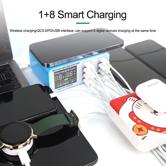 Incarcator Statie Relife RL-304S QI, 110W, 3A, 2 x USB-C - 6 x USB-A, Albastru