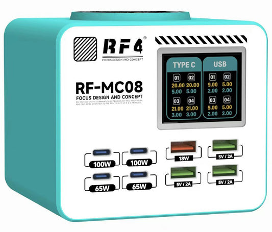 Incarcator Statie RF4 RF-MC08, 150W, 5A, 4 x USB-A - 4 x USB-C, Turcoaz