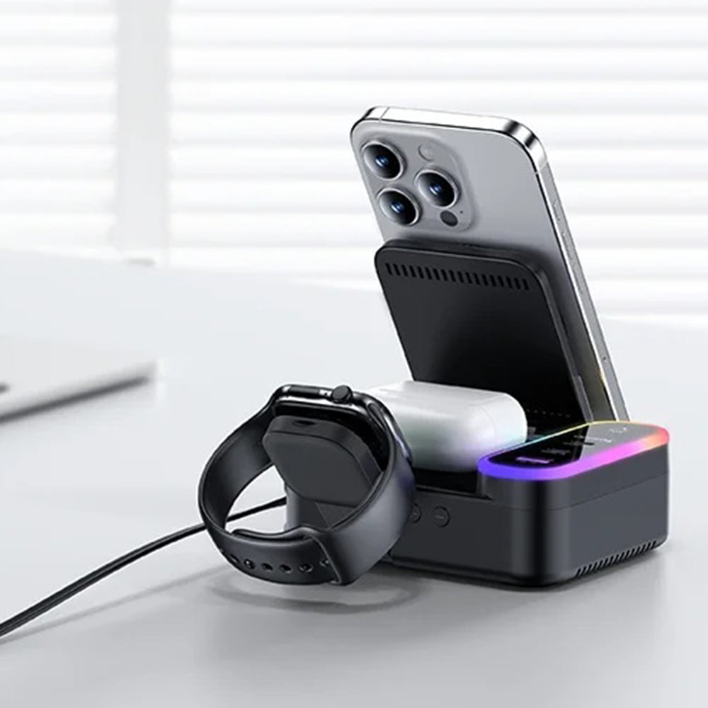 Incarcator Statie Yesido DS38 Display QI 3in1, 65W, 3A, 1 x USB-A - 2 x USB-C, Negru