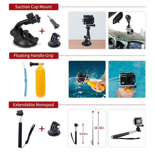 Kit Accesorii Camera Sport Techsuit SA15 pentru GoPro / SJCAM Series, 15in1, Negru