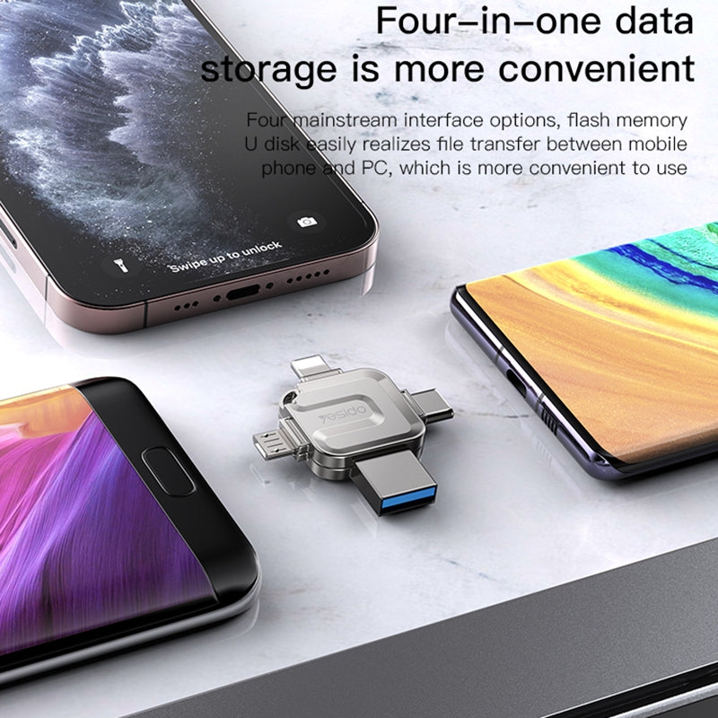Memorie Externa USB-A 3.0 / Lightning / USB-C / microUSB Yesido FL15, 128Gb