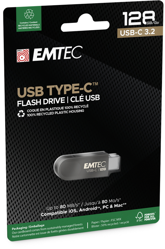Memorie Externa USB-C Emtec C280 Single, 128Gb ECMMD128GC2