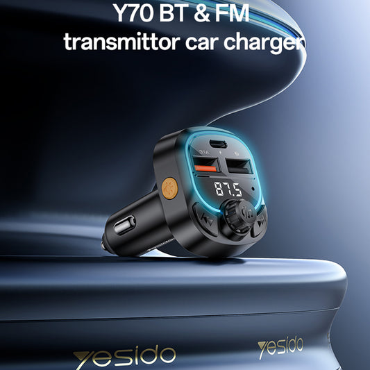 Modulator FM Bluetooth Yesido Y70, 2 x USB-A - 1 x USB-C