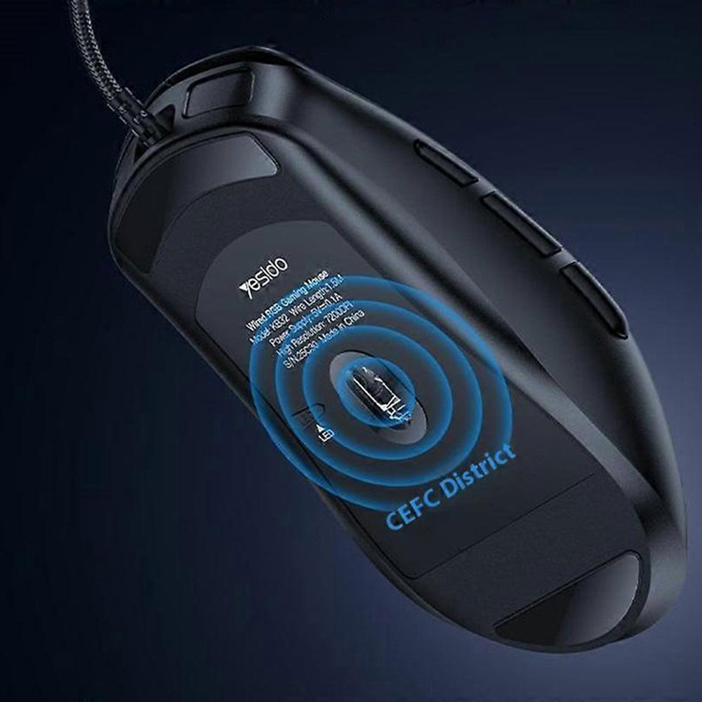 Mouse Gaming Wired USB Yesido KB32, RGB, 7200DPI, Negru