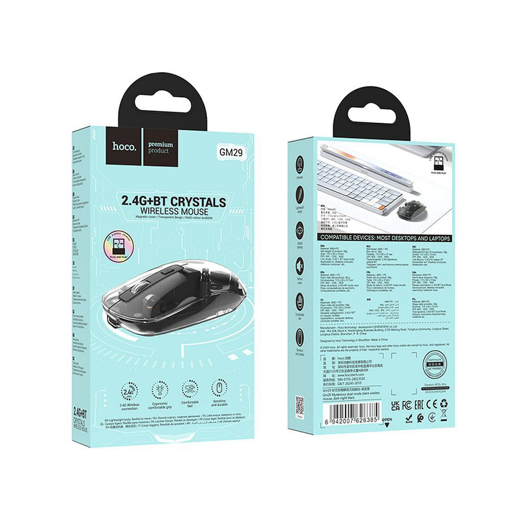 Mouse Wireless HOCO GM29, 1600DPI, BT / Wi-Fi, Negru