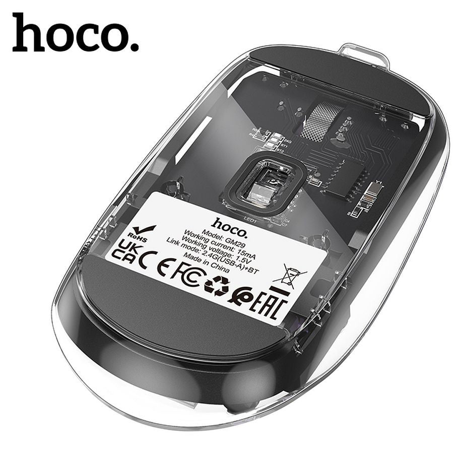Mouse Wireless HOCO GM29, 1600DPI, BT / Wi-Fi, Negru