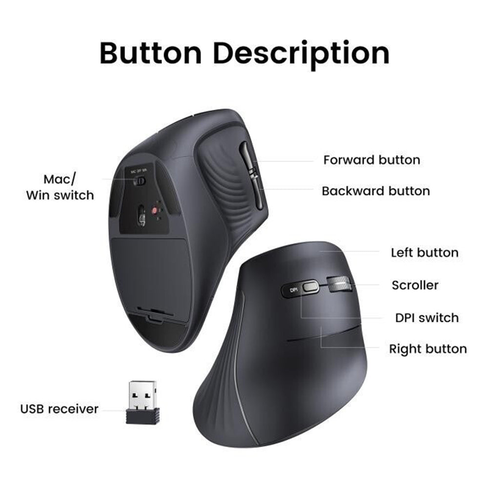 Mouse Wireless UGREEN MU008, 4000DPI, BT / Wi-Fi, Negru
