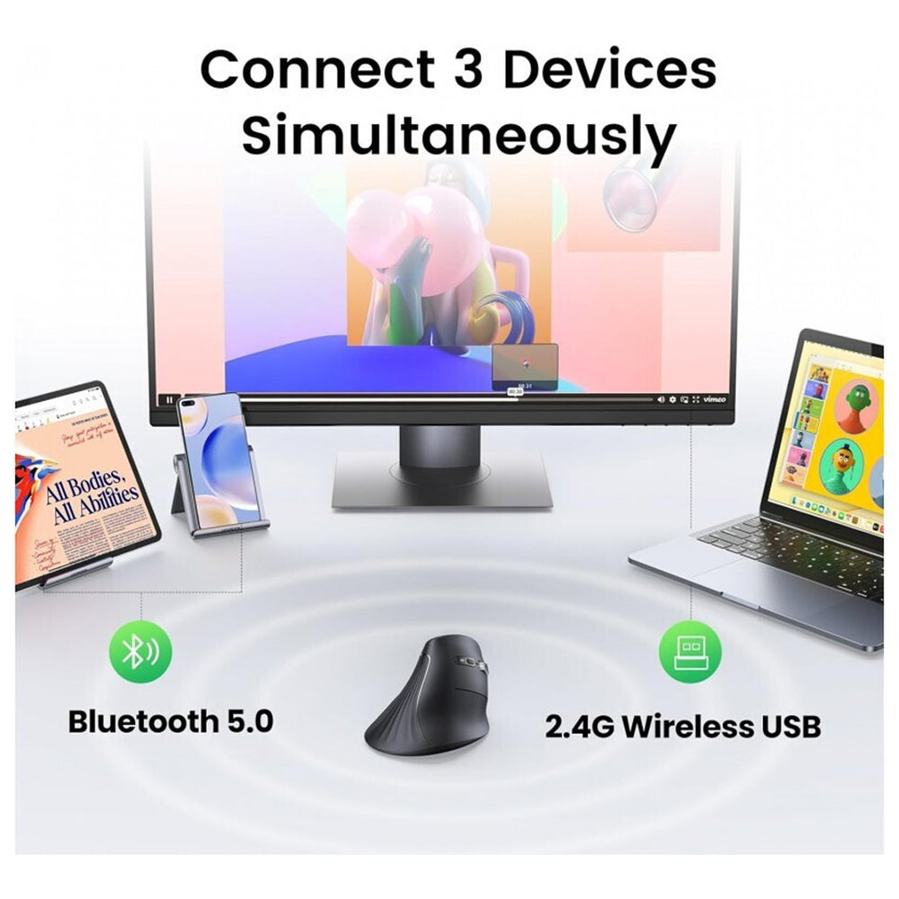 Mouse Wireless UGREEN MU008, 4000DPI, BT / Wi-Fi, Negru