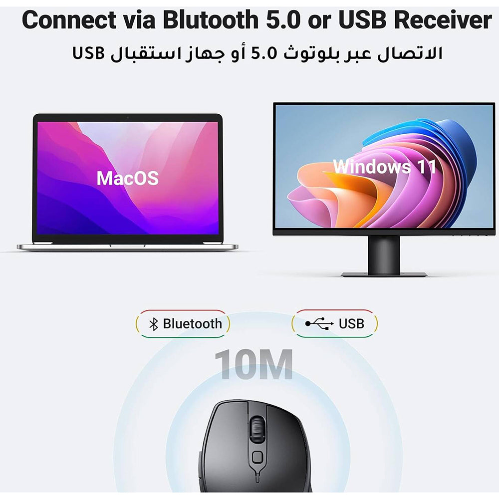 Mouse Wireless UGREEN MU101, 4000DPI, BT / Wi-Fi, Negru