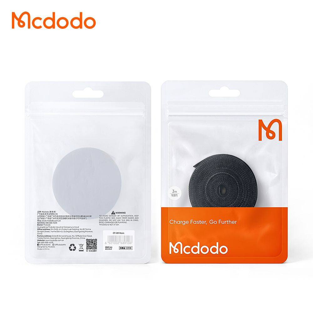 Organizator Cabluri McDodo VS-0961 Belt, Velcro, 3m, Negru