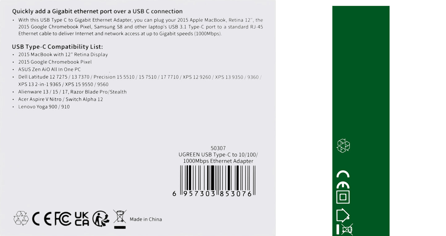 Placa Retea UGREEN US236, RJ45, USB-C, Negru