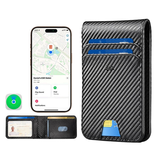 Portofel ESR Classic Geo Carbon cu functie Find My si Protectie RFID, Negru