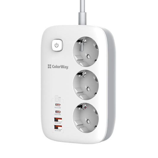 Prelungitor ColorWay, 3 x Schuko, Alb