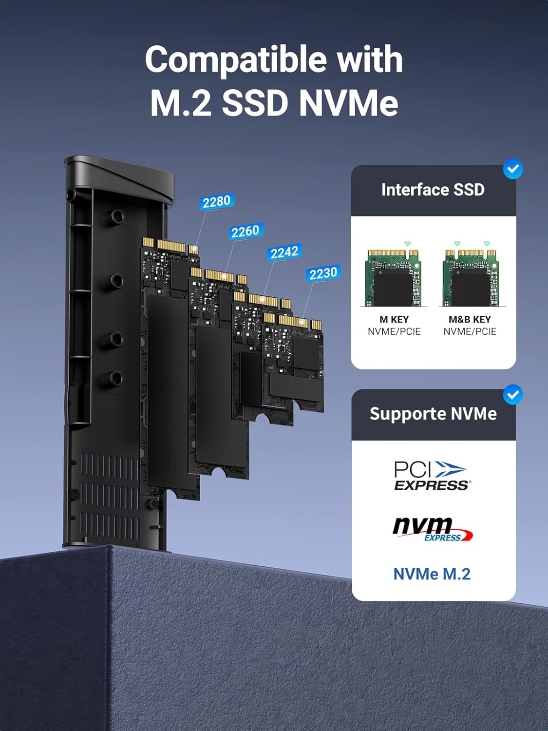 Rack UGREEN CM767 pentru SSD M.2 NVMe, Gri