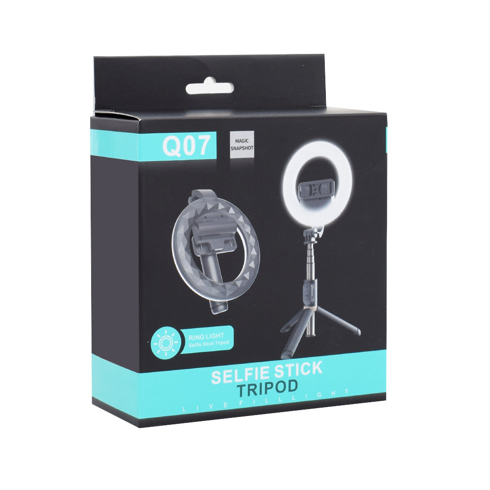 Selfie Stick Bluetooth Techsuit Q07 Ring Light, Universal, Negru