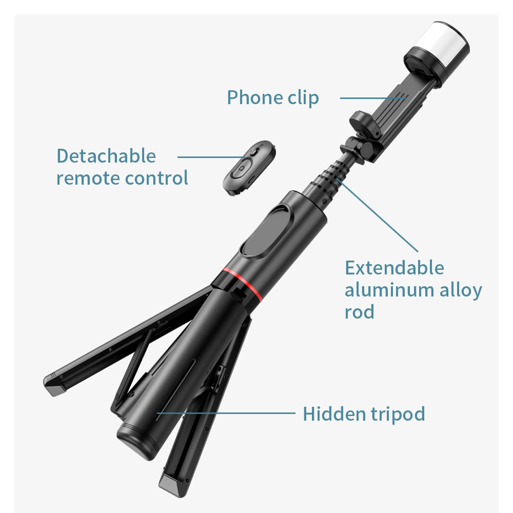 Selfie Stick Bluetooth Techsuit Q12S, Universal, Negru