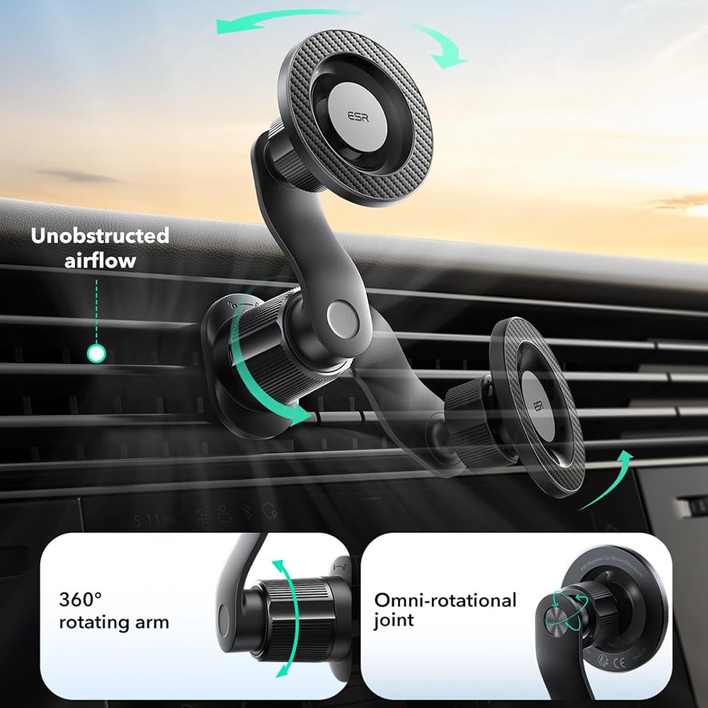 Suport Auto Magnetic ESR OmniLock Vent, Universal, Negru