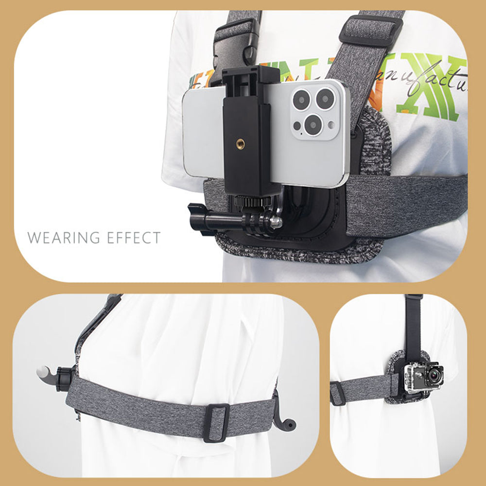 Suport Piept Camera Sport Techsuit JX-002 pentru GoPro Series, Gri