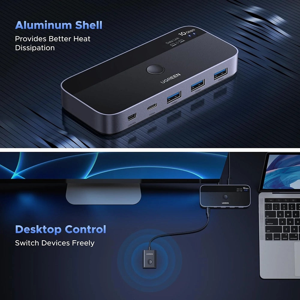 Switch USB UGREEN CM691 (45784), 3 x USB-A 3.2 - 1 x USB-C - 1 x miniUSB, Negru