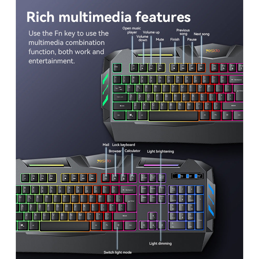 Tastatura Gaming Wired USB Yesido KB21, RGB, 1.5m, Neagra