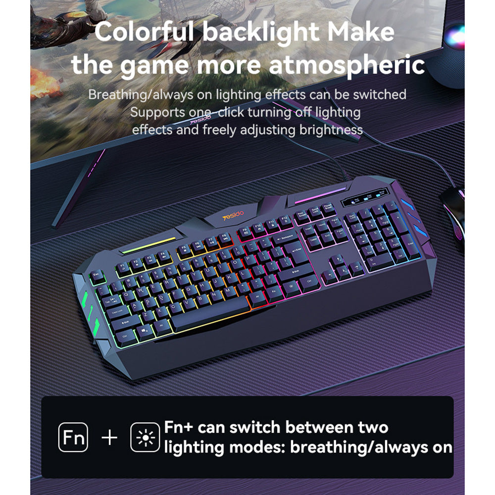 Tastatura Gaming Wired USB Yesido KB21, RGB, 1.5m, Neagra