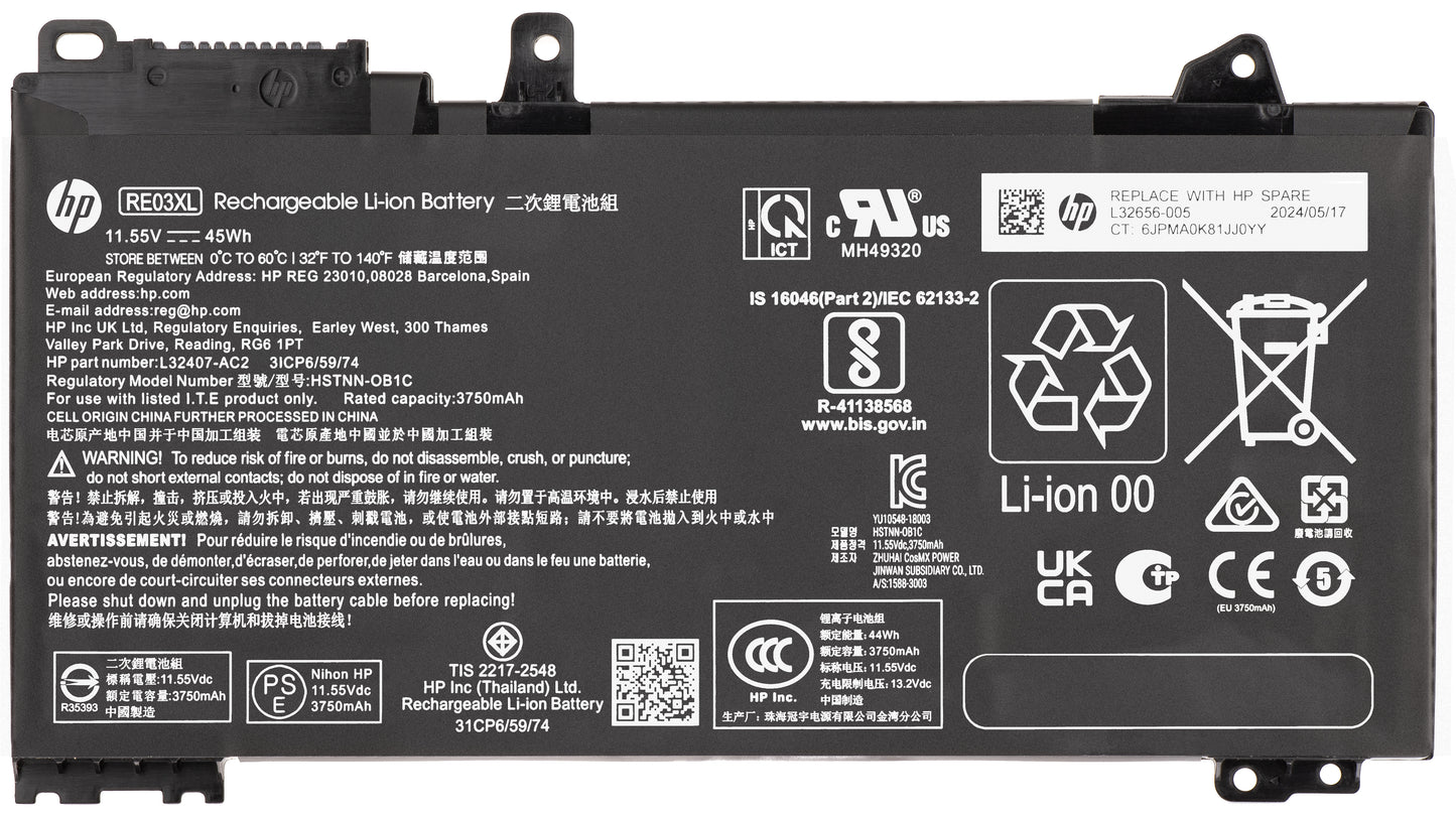 Acumulator HP RE03045XL-PL, 3920mAh, 45Wh, 3 celule, Service Pack L32656-005