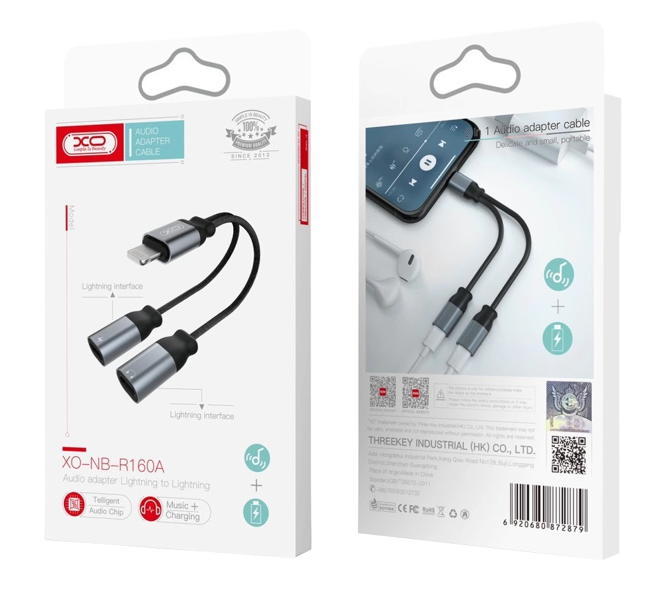 Adaptor Audio Lightning - 2 x Lightning XO Design NB-R160A, Gri