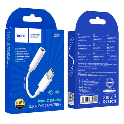 Adaptor Audio USB-C - 3.5mm HOCO LS30, Alb
