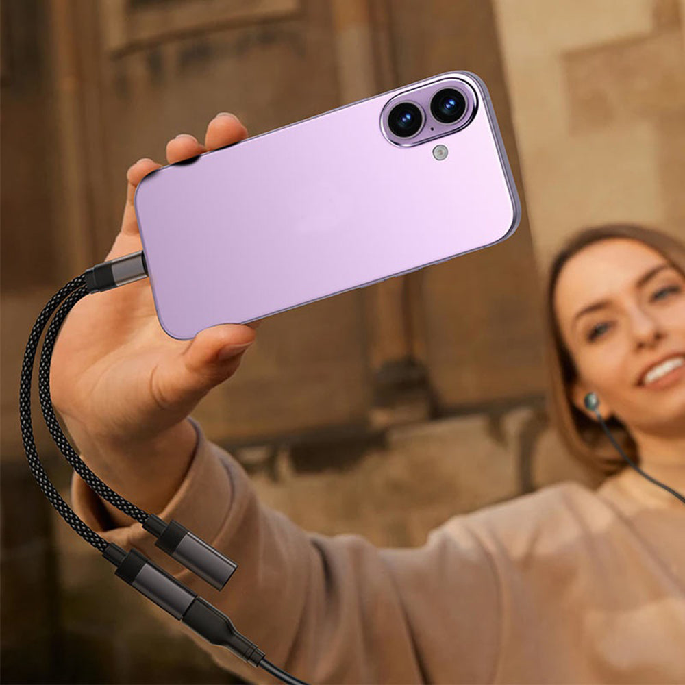 Adaptor Audio USB-C - 2 x USB-C Acefast J14, Negru