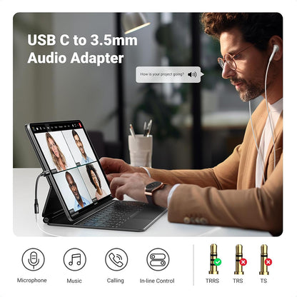 Adaptor Audio USB-C - 3.5mm UGREEN AV161, Negru