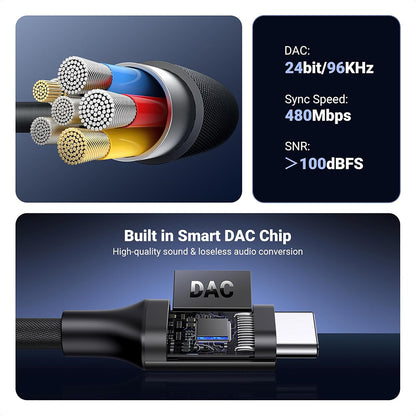 Adaptor Audio USB-C - 3.5mm UGREEN AV161, Negru