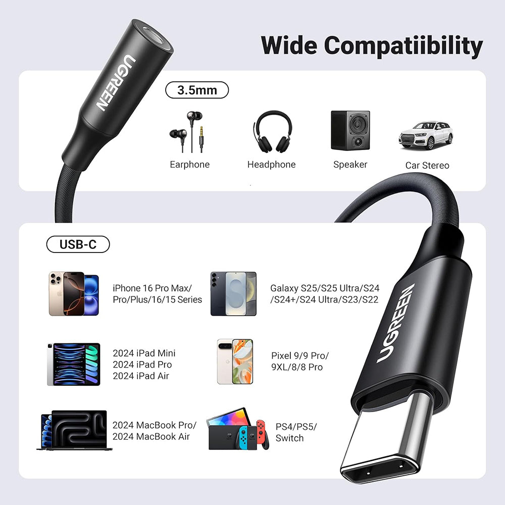 Adaptor Audio USB-C - 3.5mm UGREEN AV161, Negru