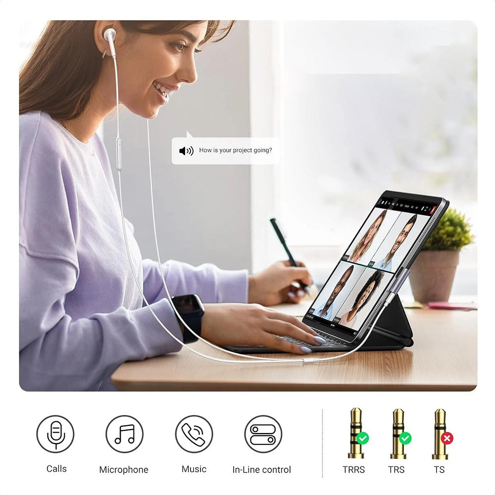 Adaptor Audio USB-C - 3.5mm UGREEN CM460 (20194) Angled, Gri