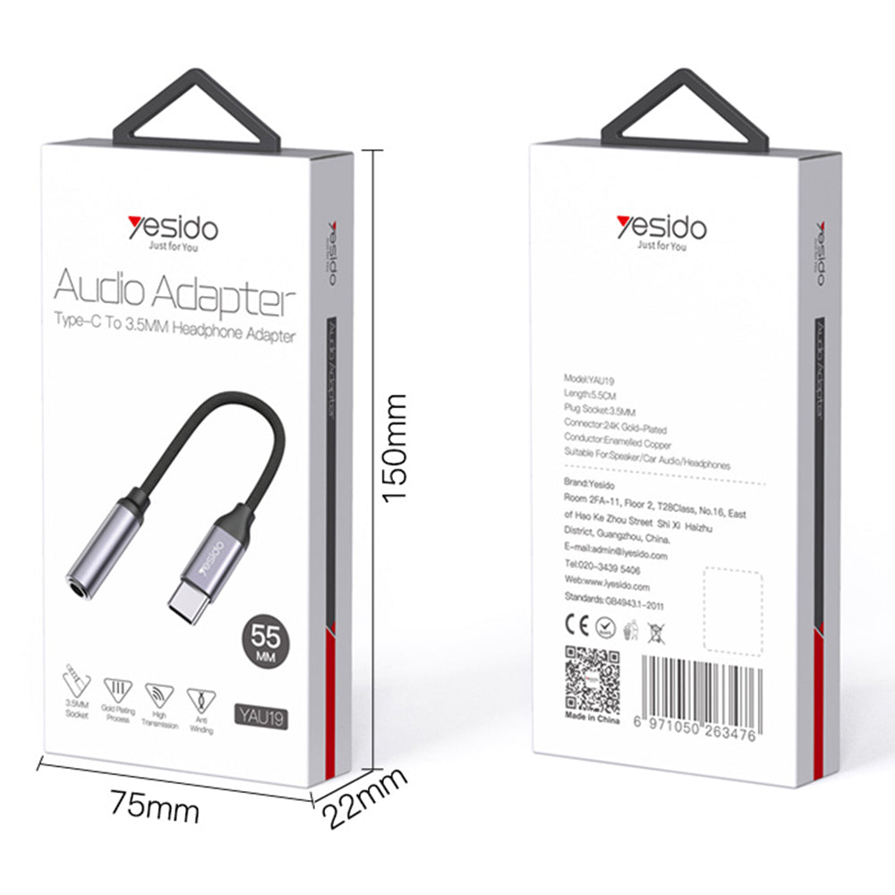 Adaptor Audio USB-C - 3.5mm Yesido YAU19, Negru