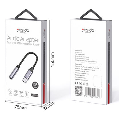 Adaptor Audio USB-C - 3.5mm Yesido YAU19, Negru