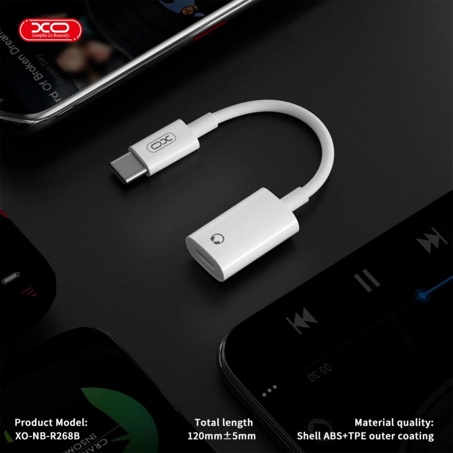 Adaptor Audio USB-C - Lightning XO Design NB-R268B, Alb