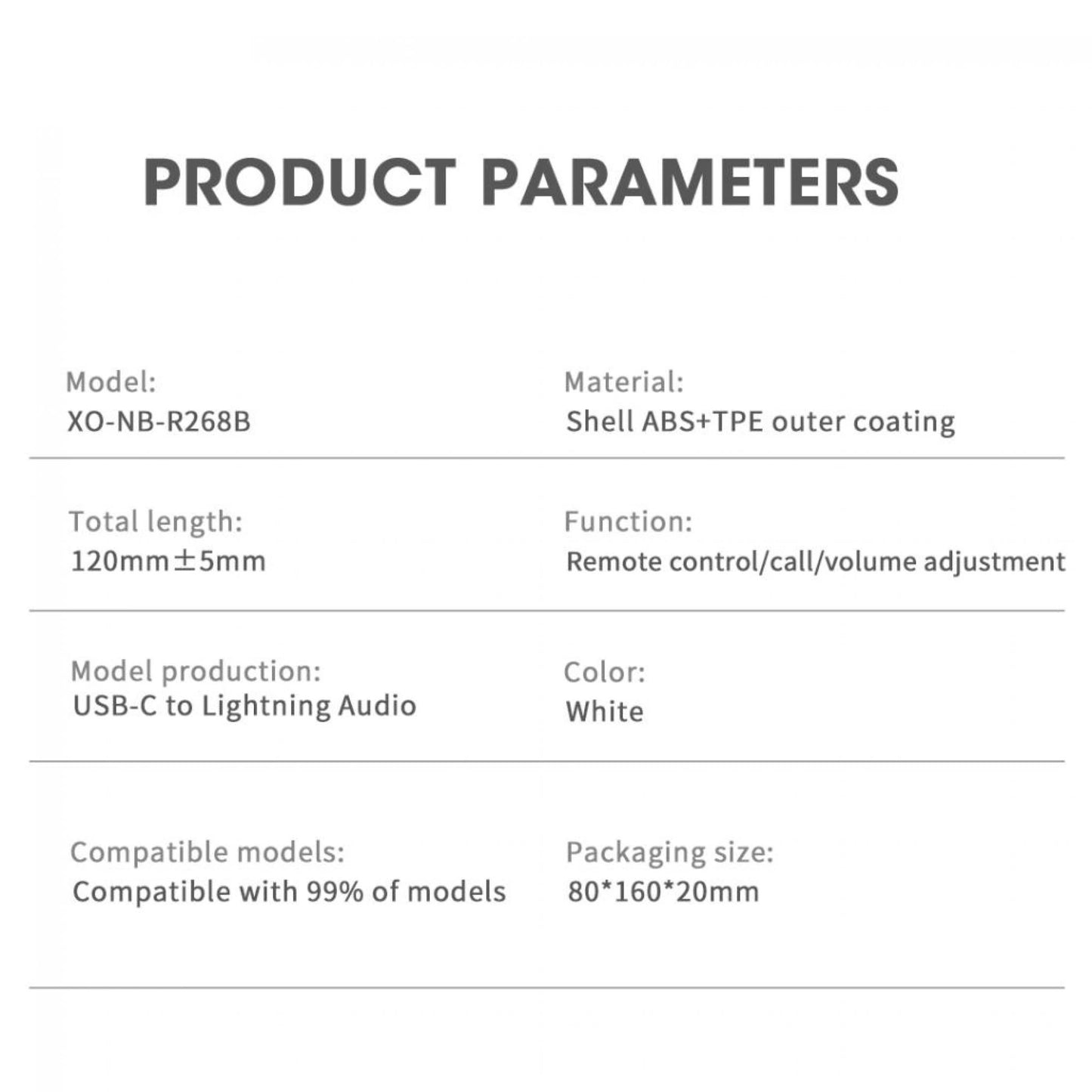 Adaptor Audio USB-C - Lightning XO Design NB-R268B, Alb