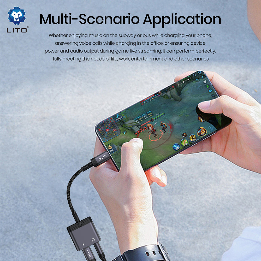 Adaptor Audio USB-C - USB-C / 3.5mm Lito LA04T, Negru